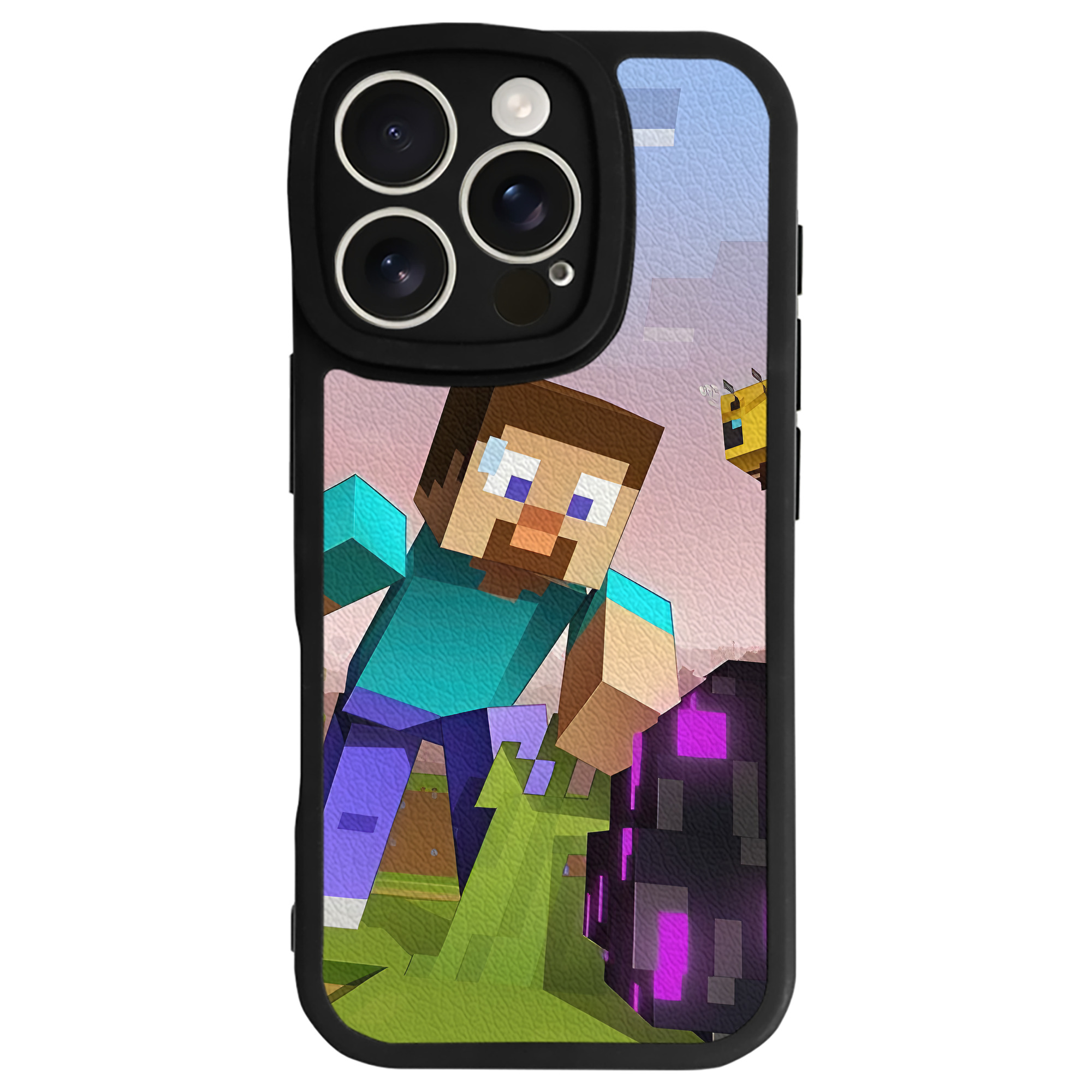 （画像用） マインクラフト ブロックの世界 Minecraft MC Block world 【iPhone 16シリーズ対応】シリコンスマホケース（レザー調） 材質：シリコン